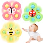 Suction Cup Spinner Toy for Baby, 3PCS Spinner Sensory Toys for Toddlers 1-3 Cartoon Baby Bath Toys 6 to 12 Months Kids Birthday Gift for Baby High Chair/Bathing/Dining Table/Travelling (Colorful)